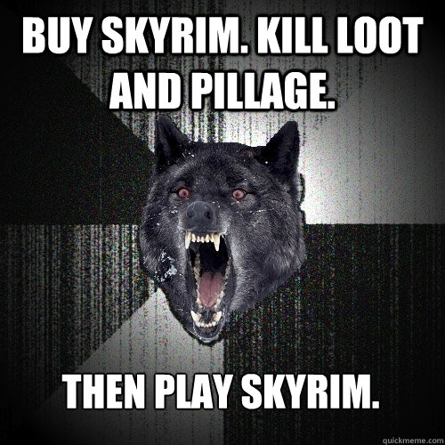 Buy Skyrim. Kill loot and pillage. Then play Skyrim.   Insanity Wolf