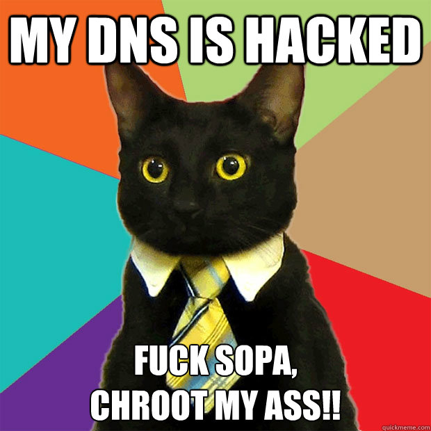 My dns is hacked Fuck sopa,
chroot my ass!!  Business Cat