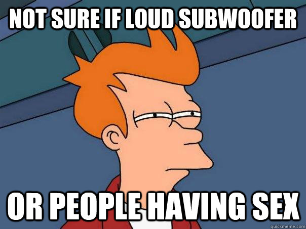 Not sure if loud subwoofer or people having sex - Not sure if loud subwoofer or people having sex  Futurama Fry