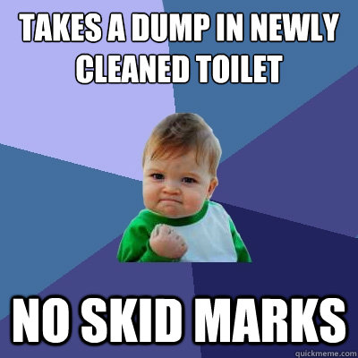 Takes a dump in newly cleaned toilet No skid marks  Success Kid