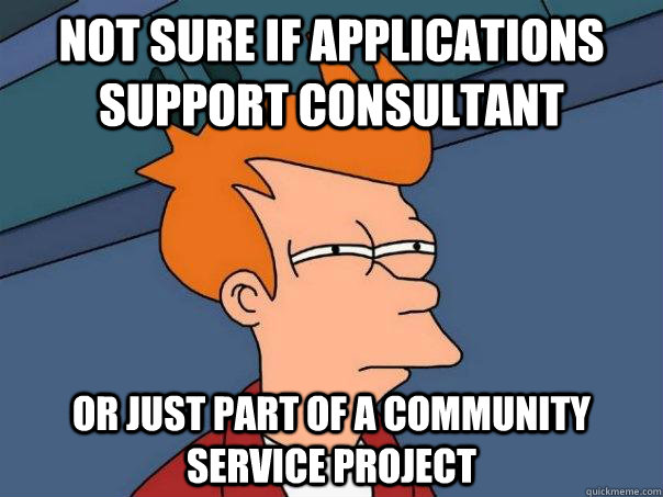 Not sure if Applications support consultant Or just part of a community service project  Futurama Fry