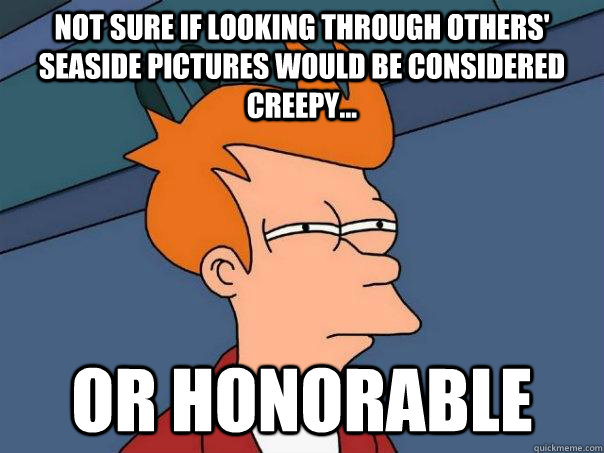 Not sure if looking through others' Seaside pictures would be considered creepy... Or honorable  Futurama Fry