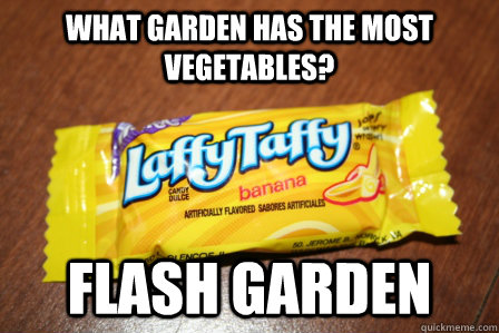 What garden has the most vegetables? Flash Garden  laffy taffy