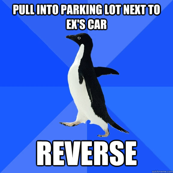 pull into parking lot next to ex's car reverse - pull into parking lot next to ex's car reverse  Socially Awkward Penguin