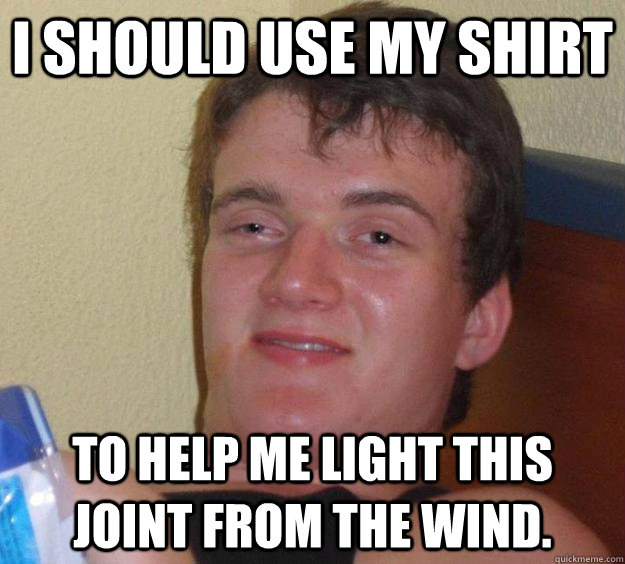 I should use my shirt To help me light this joint from the wind.   10 Guy