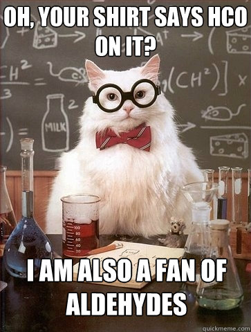 OH, YOUR SHIRT SAYS HCO ON IT? I AM ALSO A FAN OF ALDEHYDES  Chemistry Cat