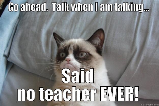 GO AHEAD.  TALK WHEN I AM TALKING... SAID NO TEACHER EVER! Grumpy Cat