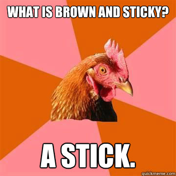 What is brown and sticky? A stick. - What is brown and sticky? A stick.  Anti-Joke Chicken