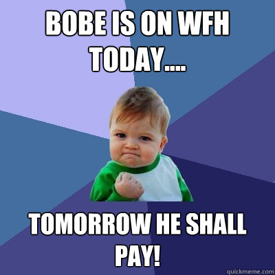 Bobe is on WFH today.... Tomorrow he shall pay! - Bobe is on WFH today.... Tomorrow he shall pay!  Success Kid