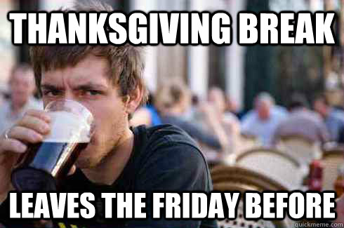 Thanksgiving Break Leaves the Friday before  Lazy College Senior