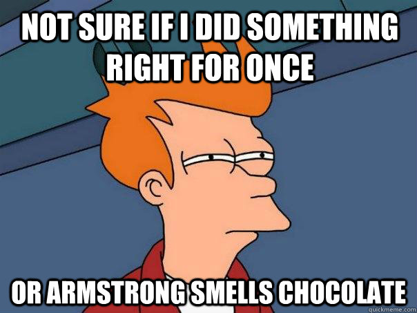 Not sure if I did something right for once Or Armstrong smells chocolate  Futurama Fry