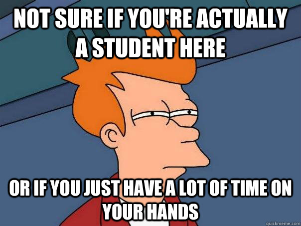 Not sure if you're actually a student here Or if you just have a lot of time on your hands - Not sure if you're actually a student here Or if you just have a lot of time on your hands  Futurama Fry