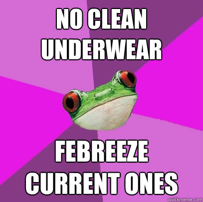 no clean underwear febreeze current ones  Foul Bachelorette Frog