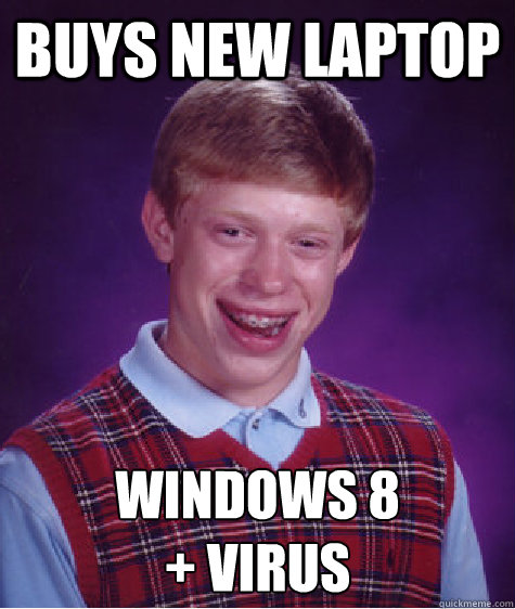 Buys new laptop Windows 8 
+ Virus - Buys new laptop Windows 8 
+ Virus  Bad Luck Brian