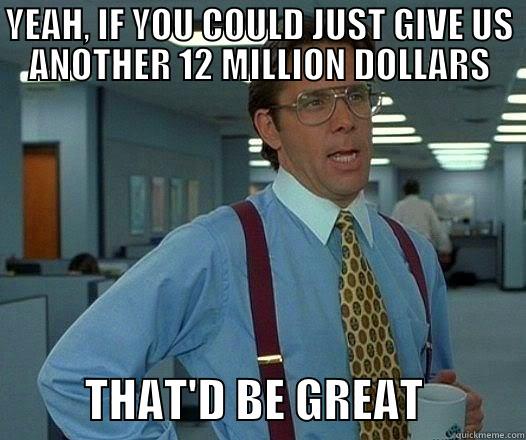 YEAH, IF YOU COULD JUST GIVE US ANOTHER 12 MILLION DOLLARS           THAT'D BE GREAT           Office Space Lumbergh