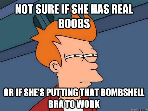 Not sure if she has real boobs Or if she's putting that Bombshell bra to work  Futurama Fry