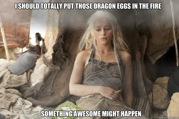 I should totally put those dragon eggs in the fire something awesome might happen  stoner Daenerys