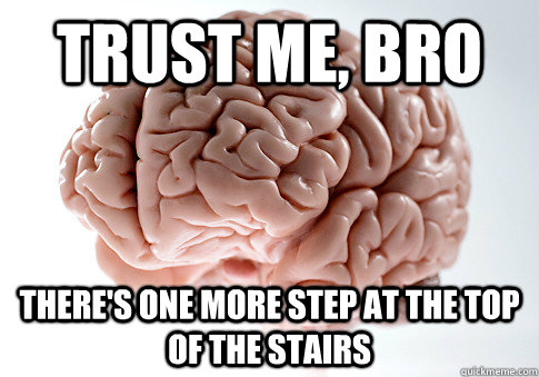 trust me, bro there's one more step at the top of the stairs - trust me, bro there's one more step at the top of the stairs  Scumbag Brain