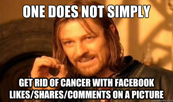 One Does Not Simply get rid of cancer with facebook likes/shares/comments on a picture  Boromir