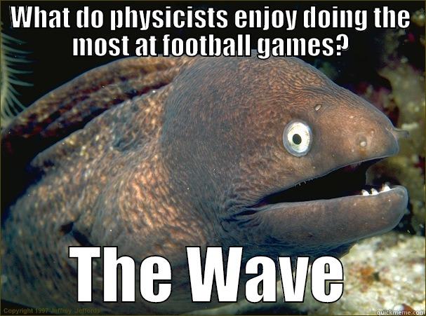 WHAT DO PHYSICISTS ENJOY DOING THE MOST AT FOOTBALL GAMES? THE WAVE Bad Joke Eel