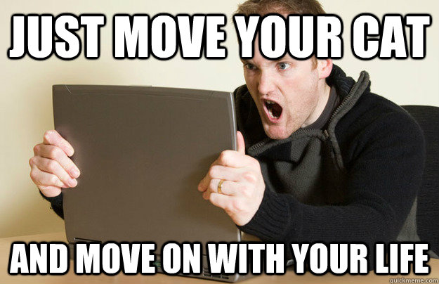 just move your cat and move on with your life - just move your cat and move on with your life  Angry Computer Guy