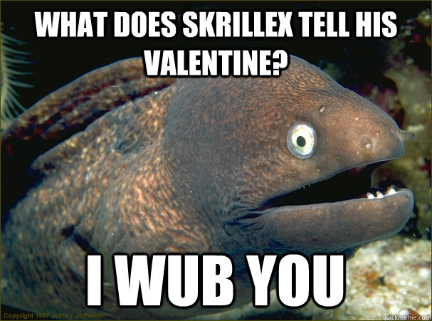 What does skrillex tell his valentine? I Wub you - What does skrillex tell his valentine? I Wub you  Bad Joke Eel