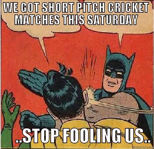 WE GOT SHORT PITCH CRICKET MATCHES THIS SATURDAY       ..STOP FOOLING US.. Batman Slapping Robin