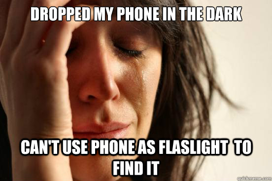 dropped my phone in the dark can't use phone as flaslight  to find it  First World Problems