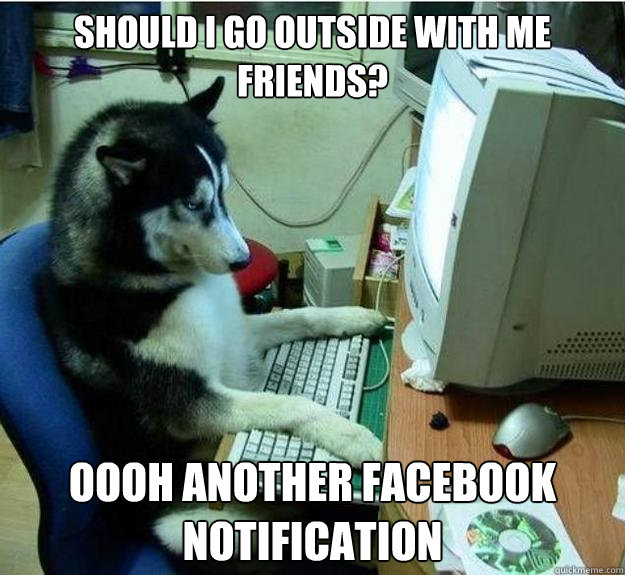 should i go outside with me friends? oooh another facebook notification   Disapproving Dog