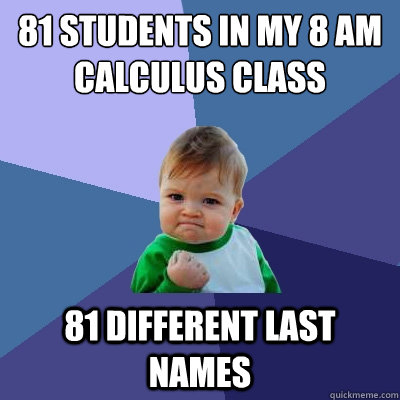 81 students in my 8 am calculus class 81 different last names  Success Kid