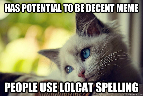 Has potential to be decent meme people use lolcat spelling  First World Problems Cat