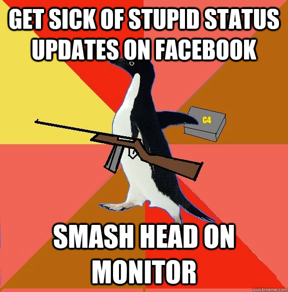 Get sick of stupid status updates on facebook Smash head on monitor  