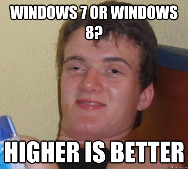 Windows 7 or Windows 8? Higher is better  10 Guy