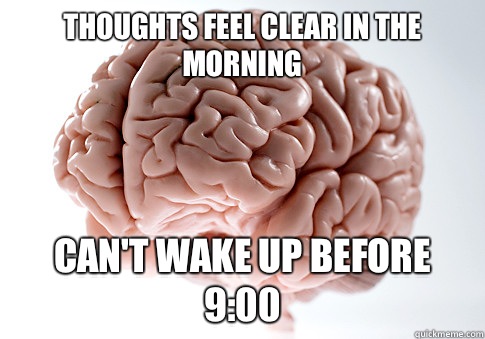 thoughts feel clear in the morning can't wake up before 9:00   Scumbag Brain