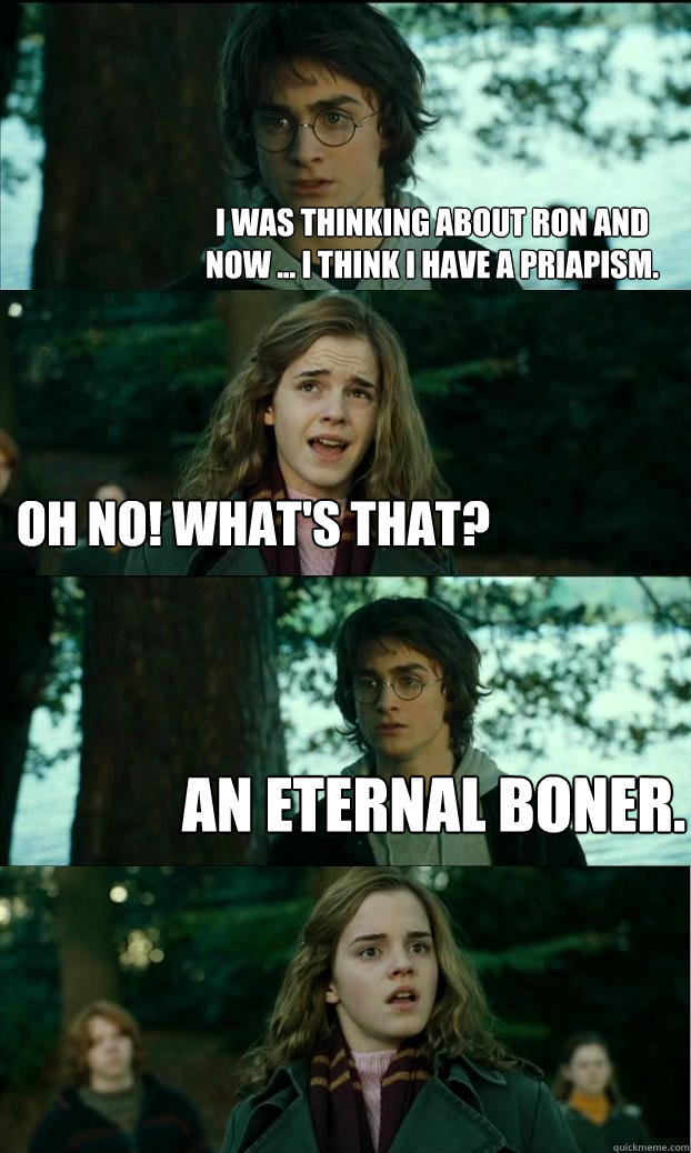 I was thinking about ron and  Now ... I think I have a priapism. oh no! What's that? an eternal boner.  Horny Harry