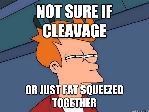 Not sure if cleavage Or just fat squeezed together  Futurama Fry