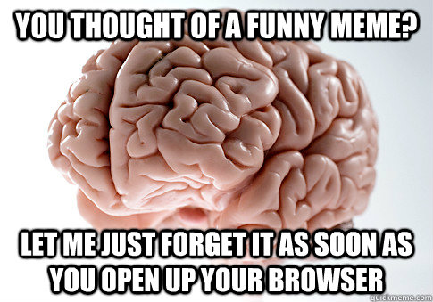 you thought of a funny meme? let me just forget it as soon as you open up your browser  Scumbag Brain