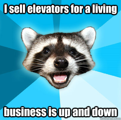 I sell elevators for a living business is up and down - I sell elevators for a living business is up and down  Lame Pun Coon