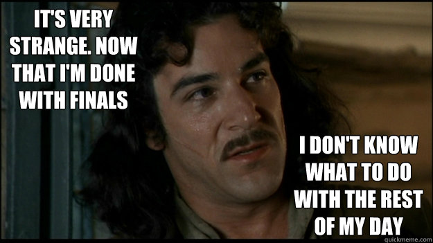 It's very strange. Now that I'm done with finals I don't know what to do with the rest of my day - It's very strange. Now that I'm done with finals I don't know what to do with the rest of my day  Reflective Inigo