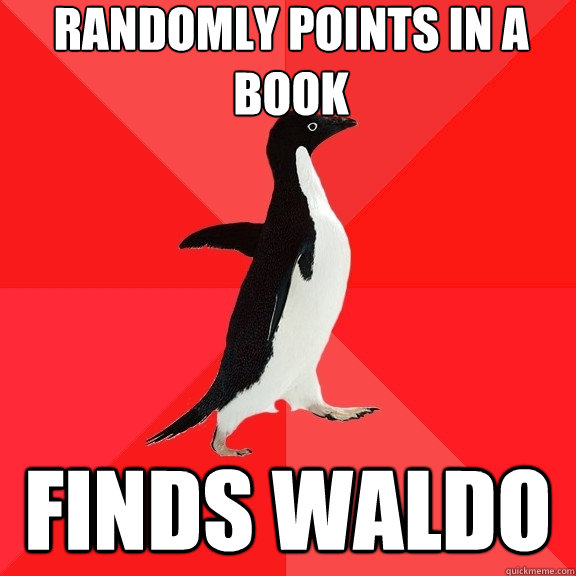 Randomly points in a book Finds Waldo  Socially Awesome Penguin