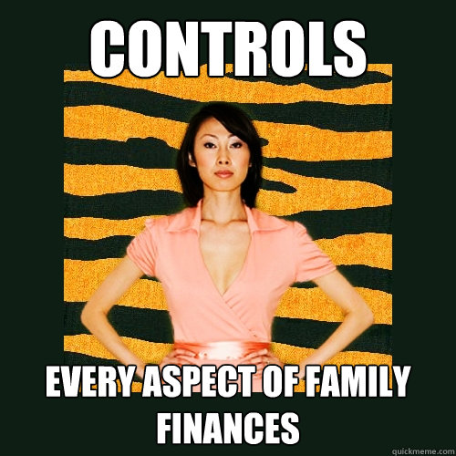 controls every aspect of family finances   Tiger Mom