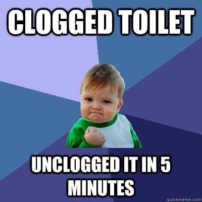 Clogged Toilet Unclogged it in 5 minutes - Clogged Toilet Unclogged it in 5 minutes  Success Kid