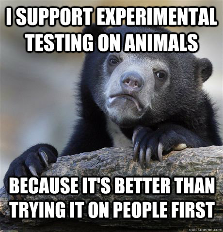 I support experimental testing on animals because it's better than trying it on people first - I support experimental testing on animals because it's better than trying it on people first  Confession Bear