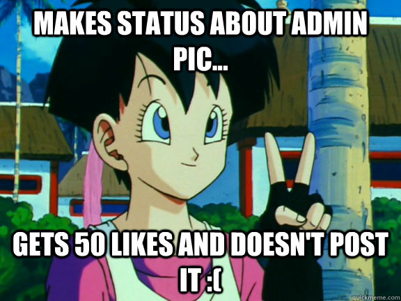 Makes status about admin pic... Gets 50 likes and doesn't post it :(  Videl meme