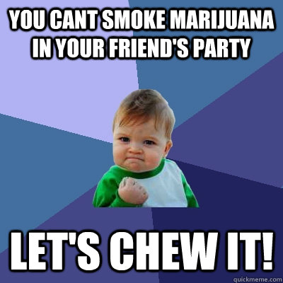 You cant smoke marijuana in your friend's party Let's chew it! - You cant smoke marijuana in your friend's party Let's chew it!  Success Kid