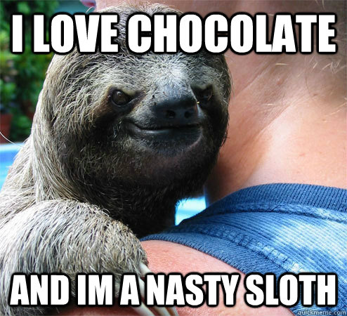 I love chocolate and im a nasty sloth  Suspiciously Evil Sloth