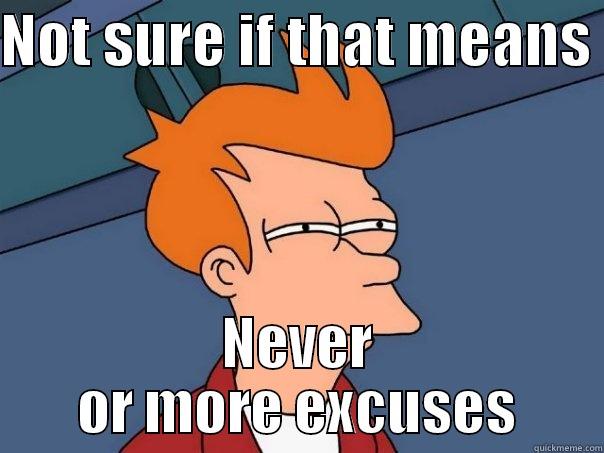 NOT SURE IF THAT MEANS  NEVER OR MORE EXCUSES Futurama Fry