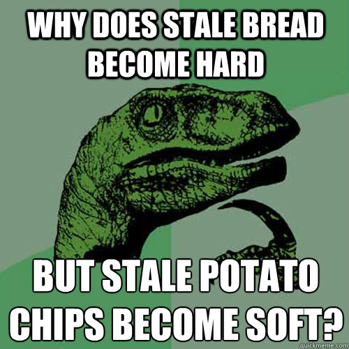 Why does stale bread become hard But stale potato 
chips become soft?  Philosoraptor