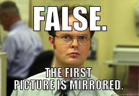  FALSE. THE FIRST PICTURE IS MIRRORED. Schrute