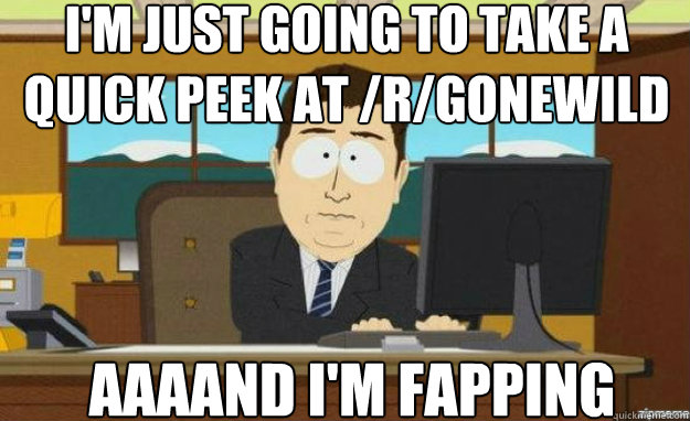 I'm just going to take a quick peek at /r/gonewild AAAAND I'm fapping   aaaand its gone